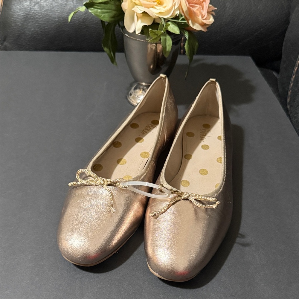 Boden Gold Ballet Flats with Bow Detail